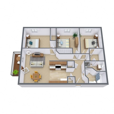 Thunder Creek Apartments in Fargo, ND | Three Bedroom Floor Plan 3175b